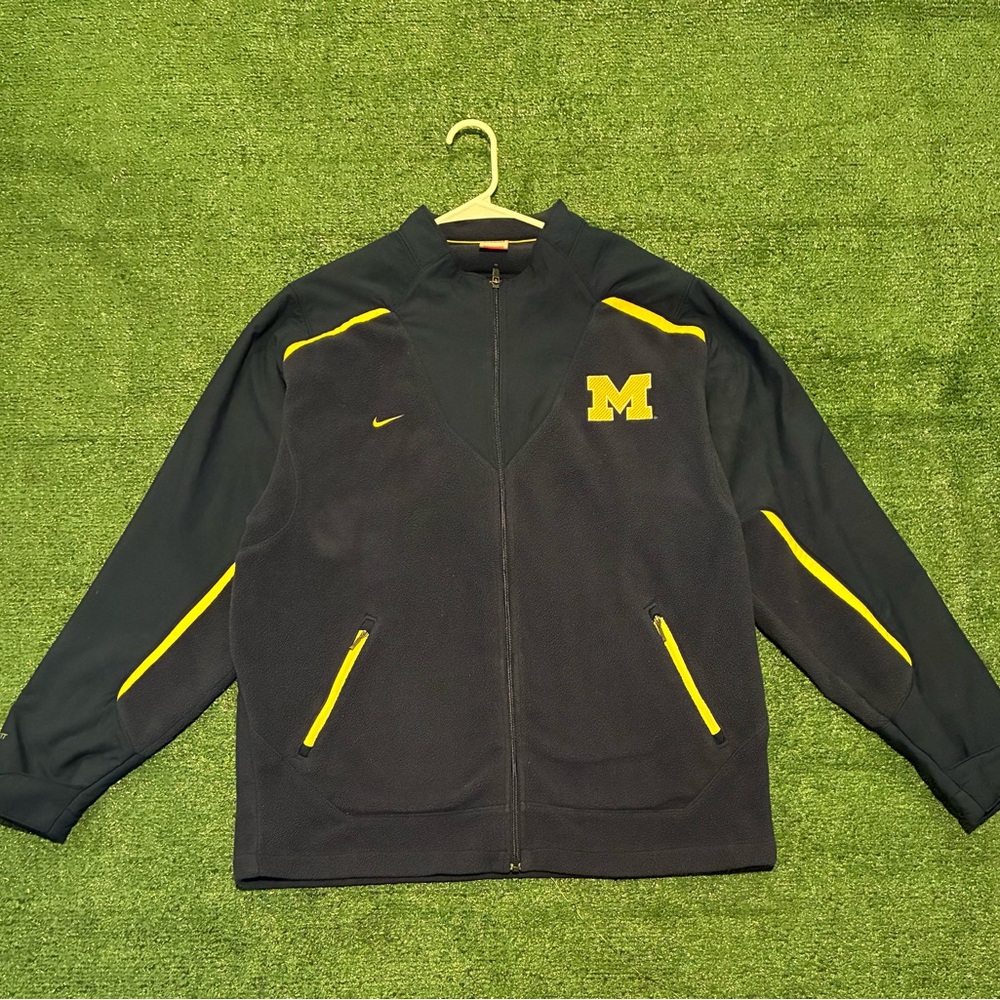 Nike Michigan Men's Navy Blue and Yellow Varsity Jacket